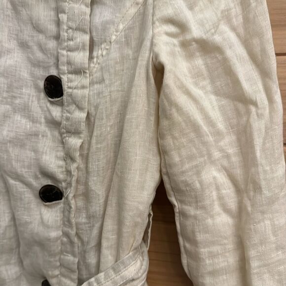 AllSaints Size 8 100% Linen Harlequin Button Front Trench Coat Lagenlook - Picture 4 of 15